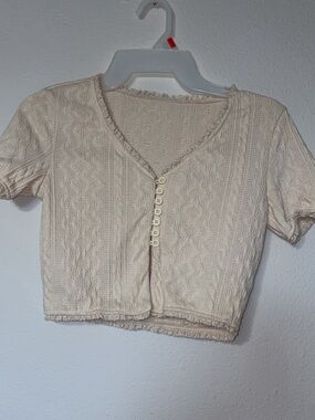 SHEIN Cream Knit Cropped Button Front Top